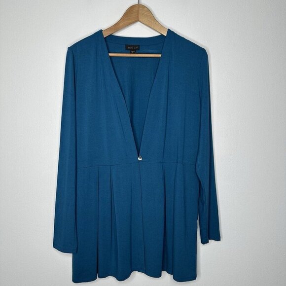 J Jill Wearever Collection Cardigan Size M Teal Blue Pleated One Button - Picture 1 of 13